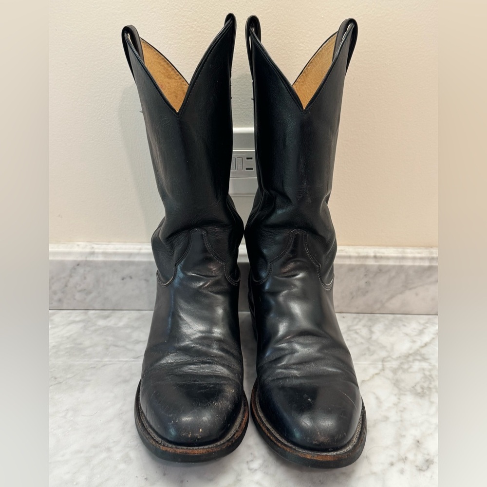 Justin Classic Western Cowboy Boots Shoes Black Leather - Picture 3 of 9